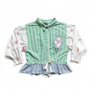 One of a kind Handmade Striped, Gingham & Floral Peplum Blouse Womens M/L